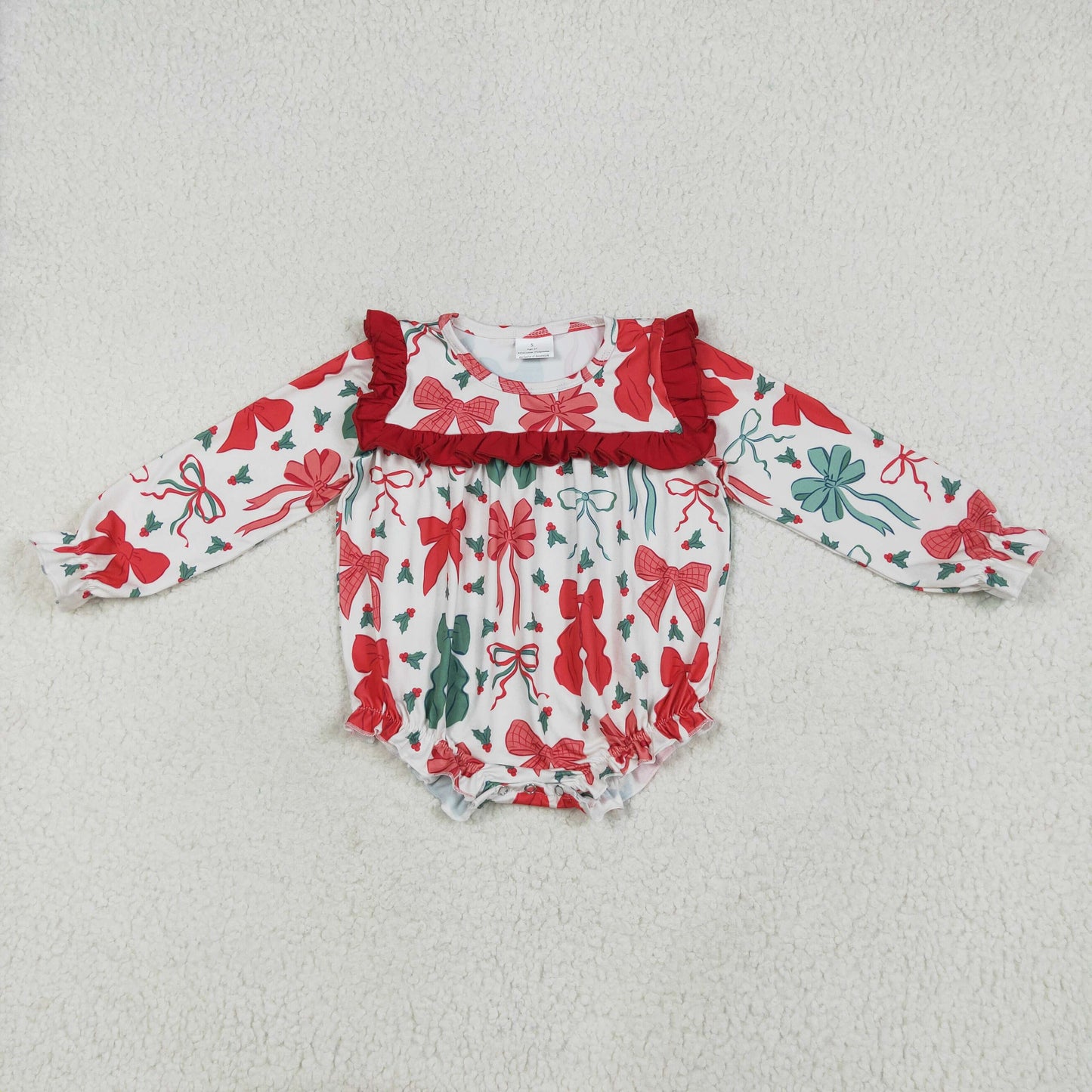 Christmas red green bow long sleeve top matching pants clothes