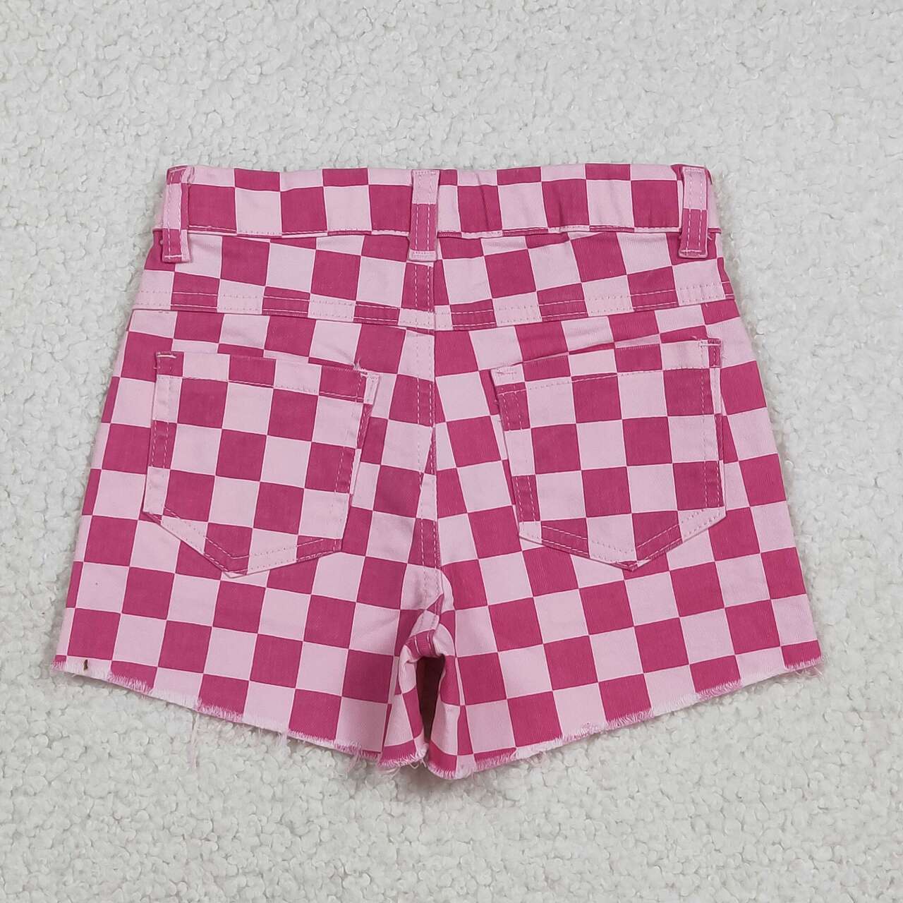 Pink checkered denim jeans shorts