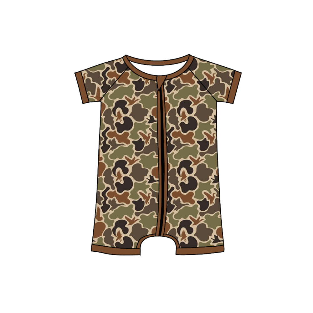 baby short sleeve mallard duck camo zip romper