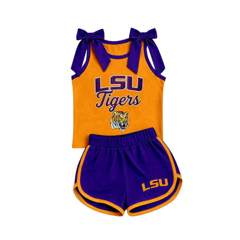 Custom team bow top matching shorts girls summer outfit