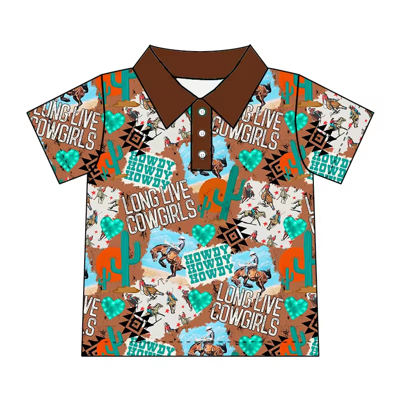 cowboy western short sleeve polo shirt