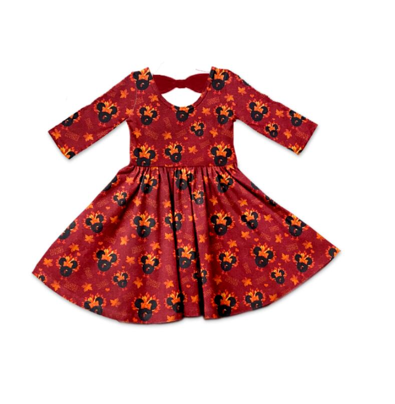 thanksgiving long sleeve dress Thanksgiving turkey cartoon print long sleeve dress –  aierwhoesalekidsclothes