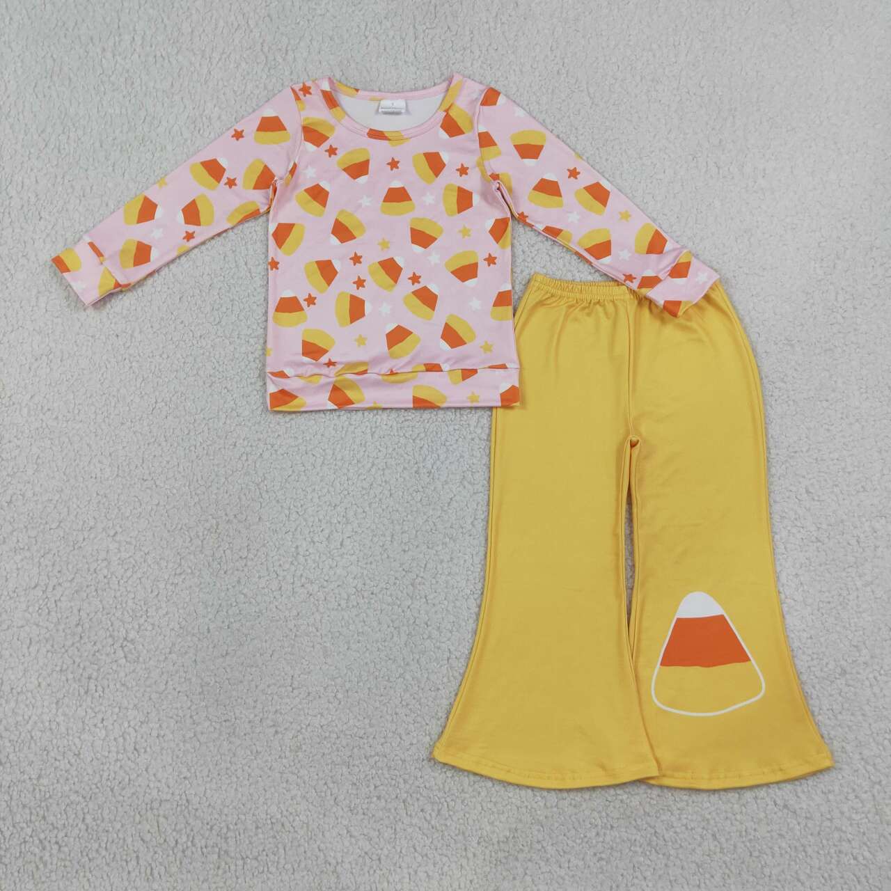 Long sleeve Halloween candy corn top matching pants girl wholesale factory price outfit