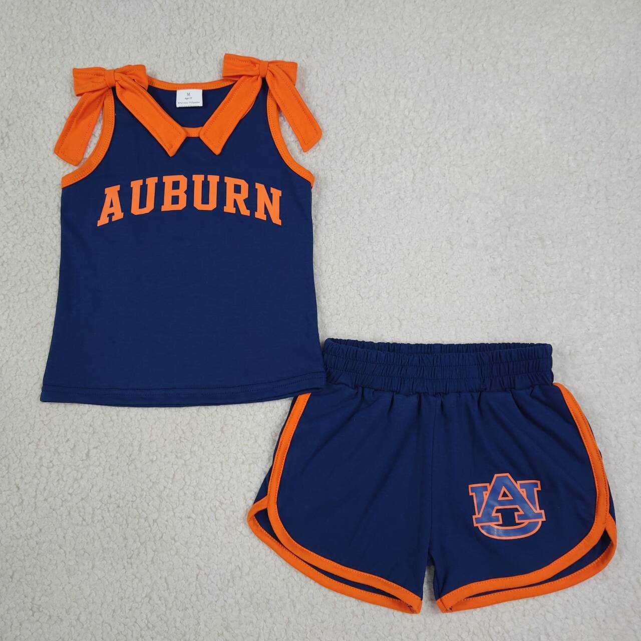 Auburn team design cotton vinyl top matching shorts girls summer outfit