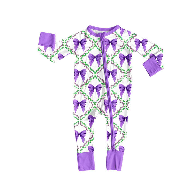 toddle baby Lavender bow long sleeve zip romper