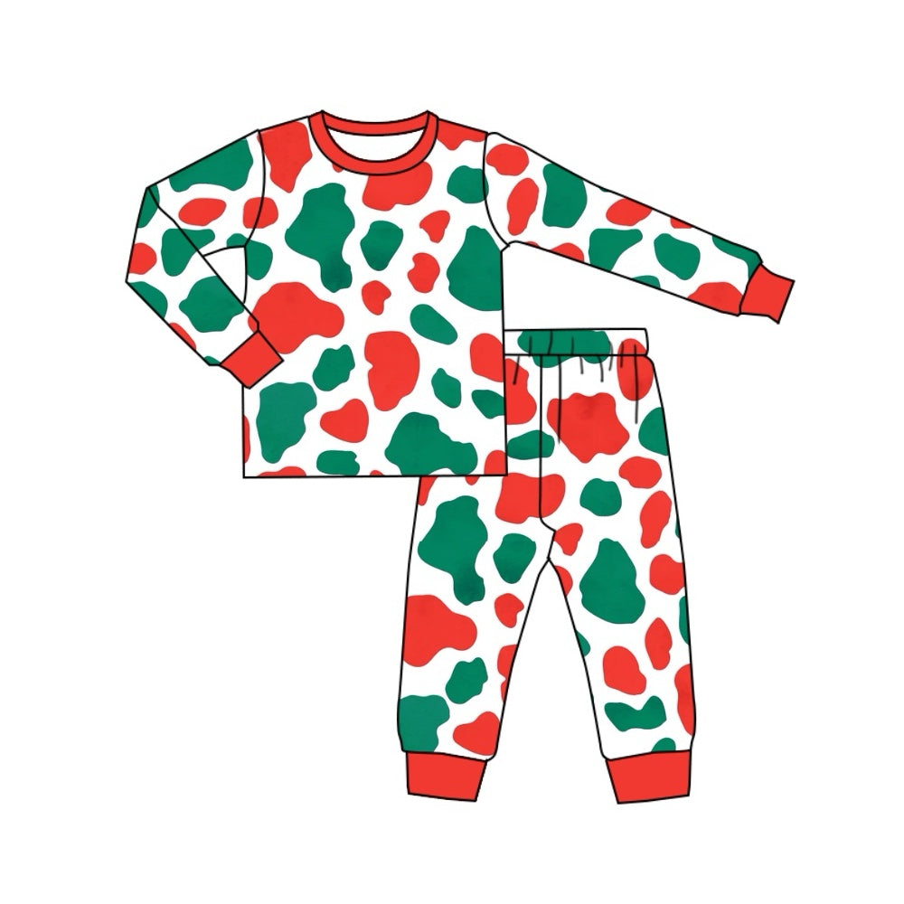 Christmas red green cowhide print long sleeve clothing set preorder