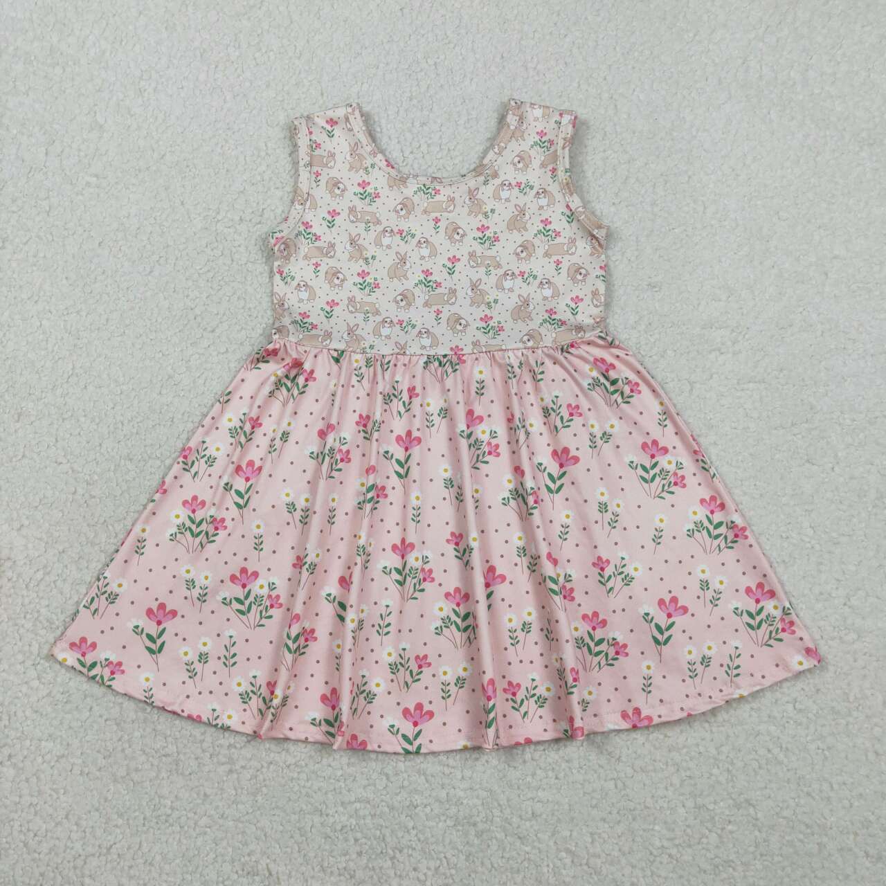 Easter bunny floral design girls summer dress