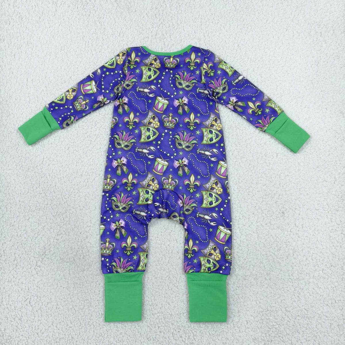Mardi Gras print toddle baby girls long sleeve romper