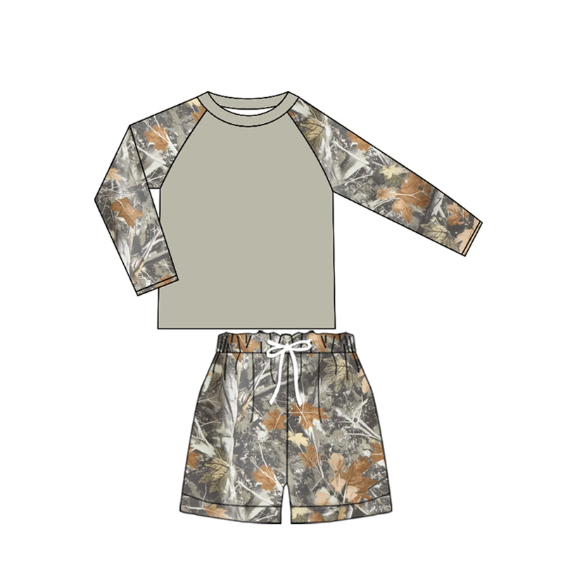 Camo two pieces baby boy long sleeve summer swimsuit