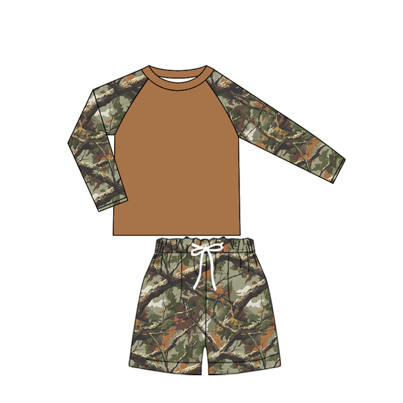 Camo two pieces baby boy long sleeve summer swimsuit