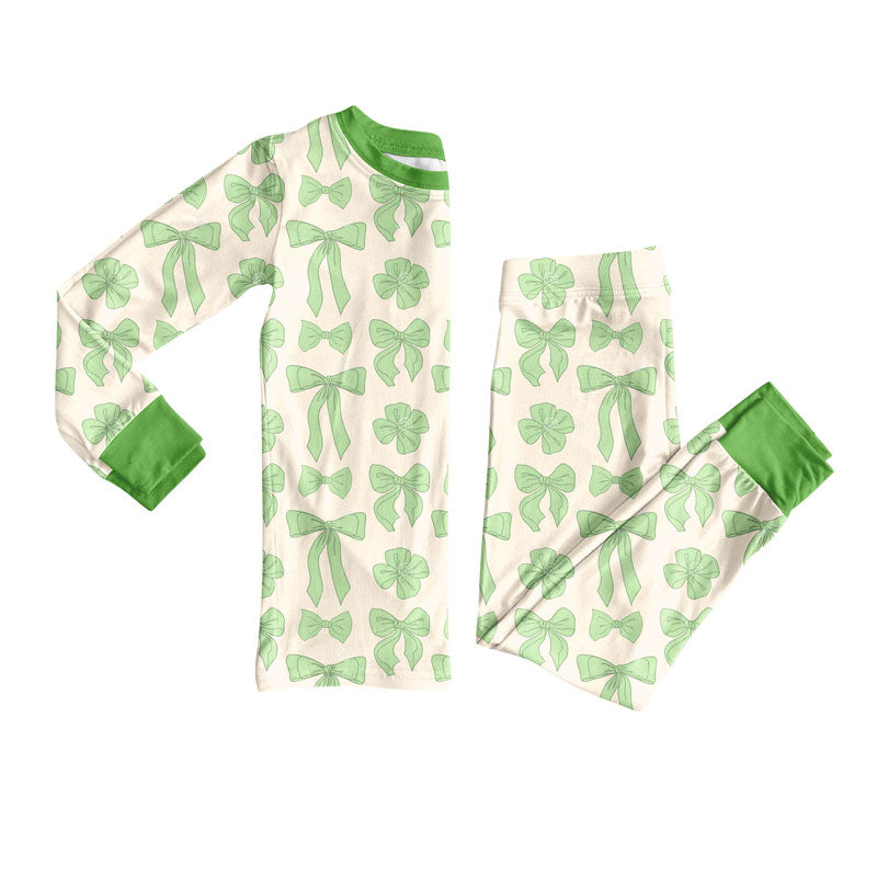 Saint Patrick's Day bows kids long sleeve pajama set wholesal factory price