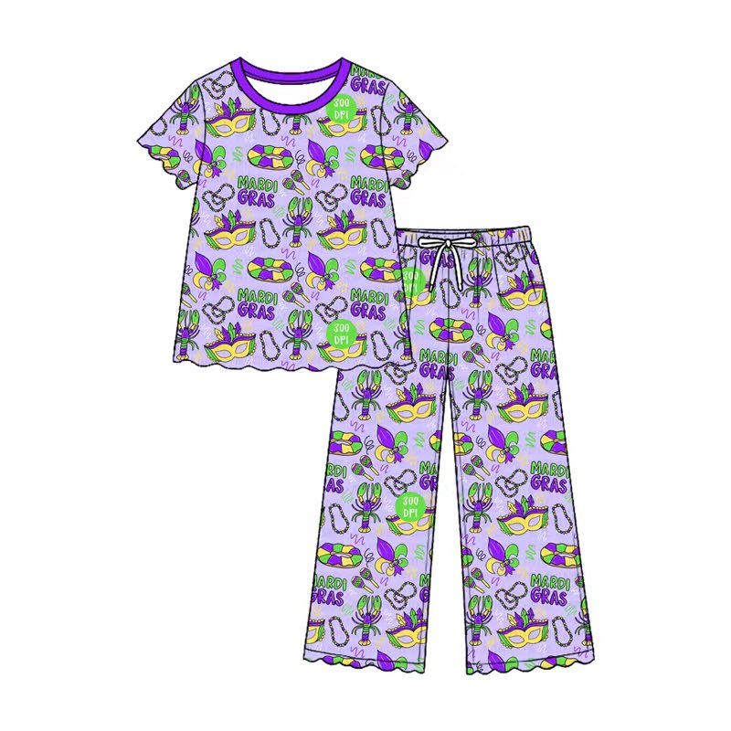 Toddle kids maridi gras design girl short sleeve clothes wholesale price