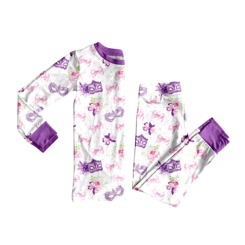 Mardi Gras mask kids long sleeve pajama set wholesal factory price
