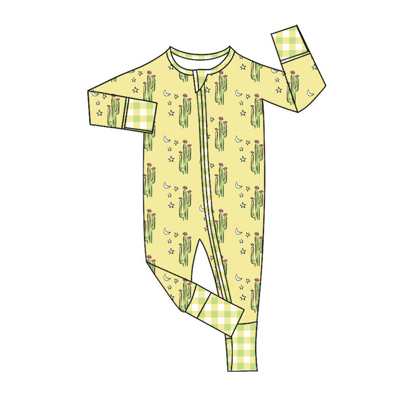 Western cactus design kids long sleeve zip romper