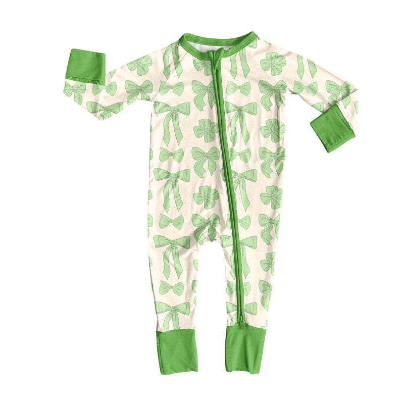toddle baby Saint Patrick's Day bows long sleeve zip romper wholesale factory price