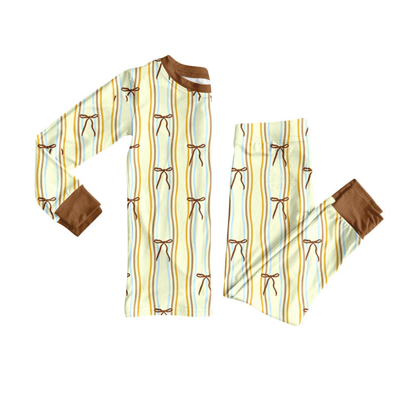 Brown bow design kids pajama set wholesal factory price