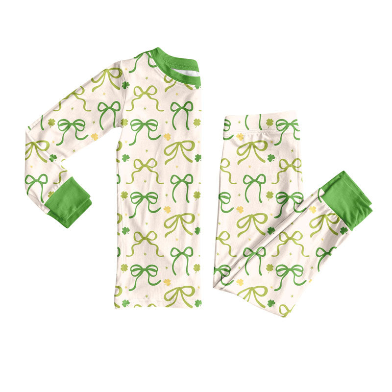 Saint Patrick's Day bows kids long sleeve pajama set wholesal factory price