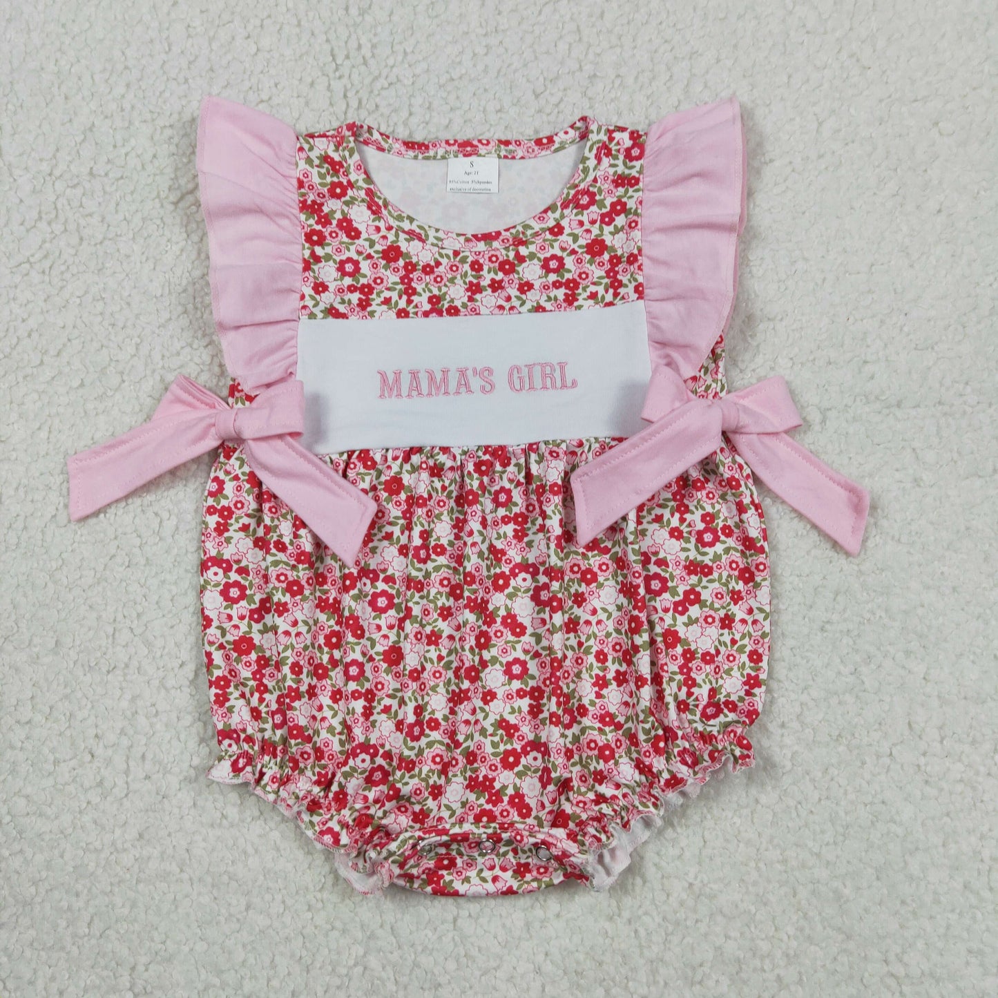 Embroidery Mamas girl flowers top matching shorts girls summer outfit