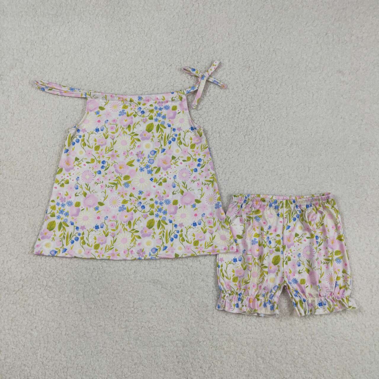 Lavender blue floral shirt matching shorts girls summer outfit