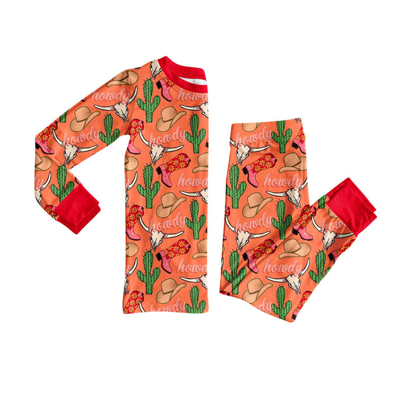 Western howdy kids long sleeve pajama set wholesal factory price