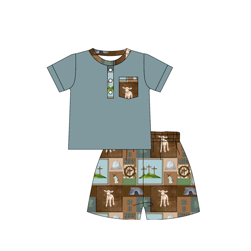 He is risen top matching shorts kids boy outfit