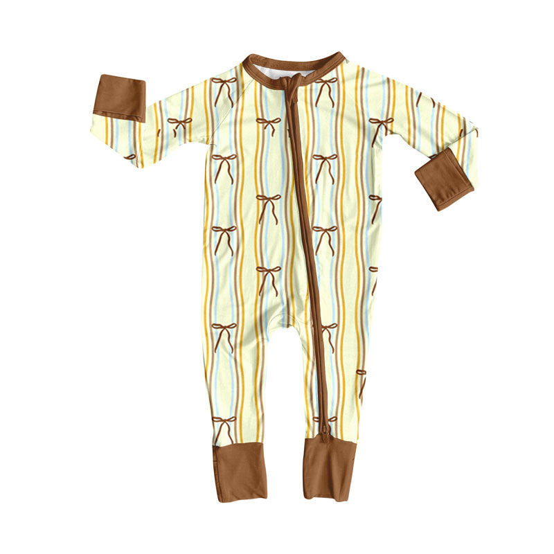 Toddle baby brown bow design long sleeve romper wholesale factory price