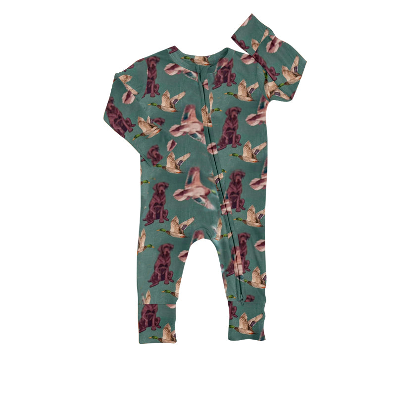 baby long sleeve mallard duck dog zip romper