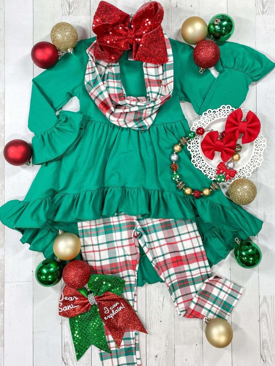 baby girls long sleeve Christmas outfit scarf 3pcs set