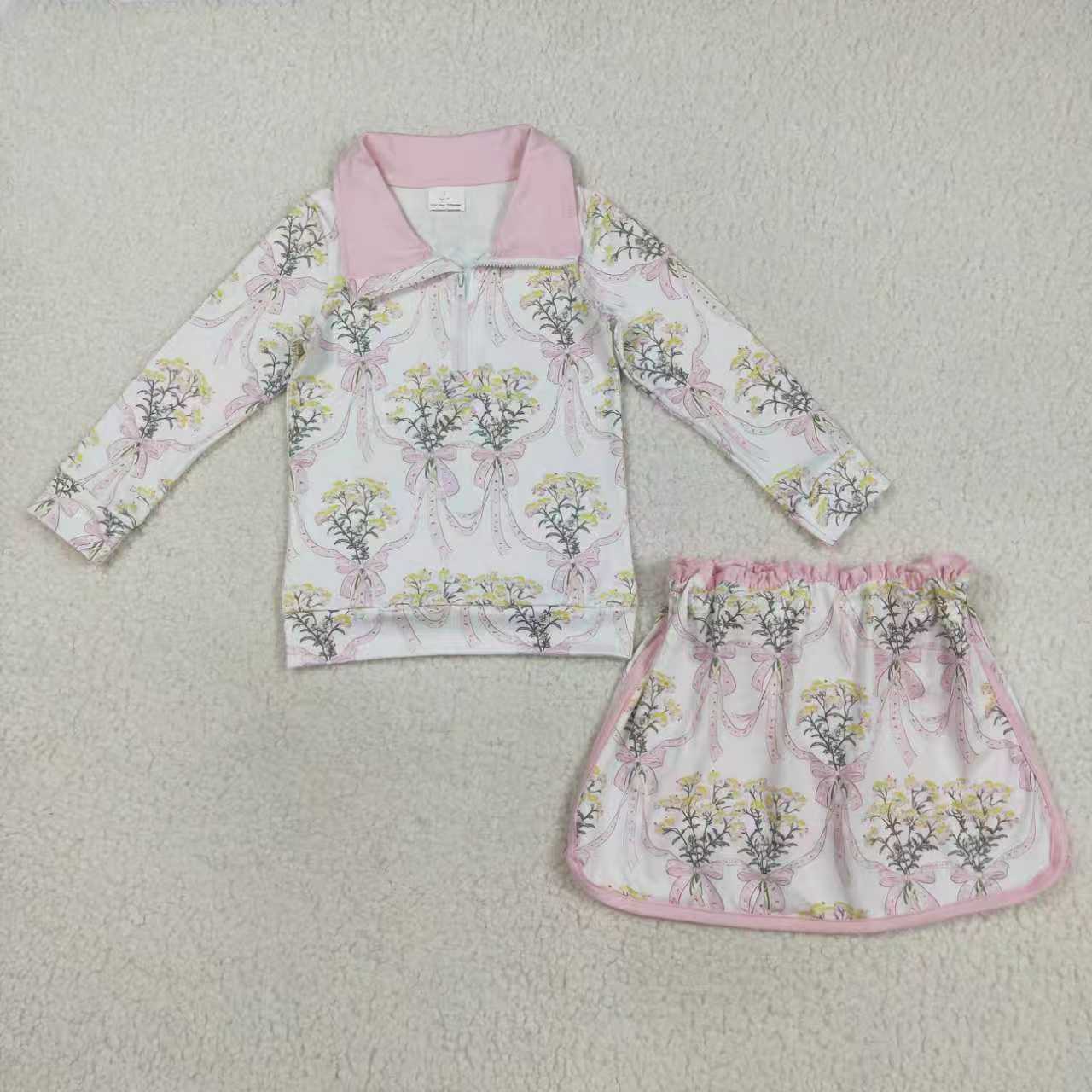 Toddle girls green red floral design top matching skirt outfit