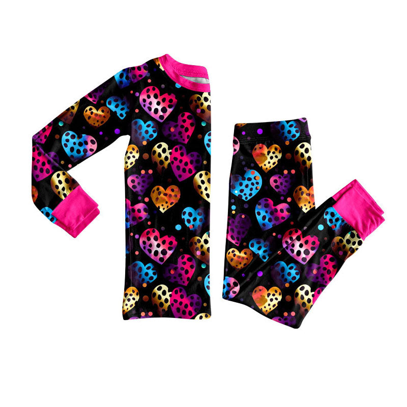 Valentines heart kids long sleeve pajama set wholesal factory price