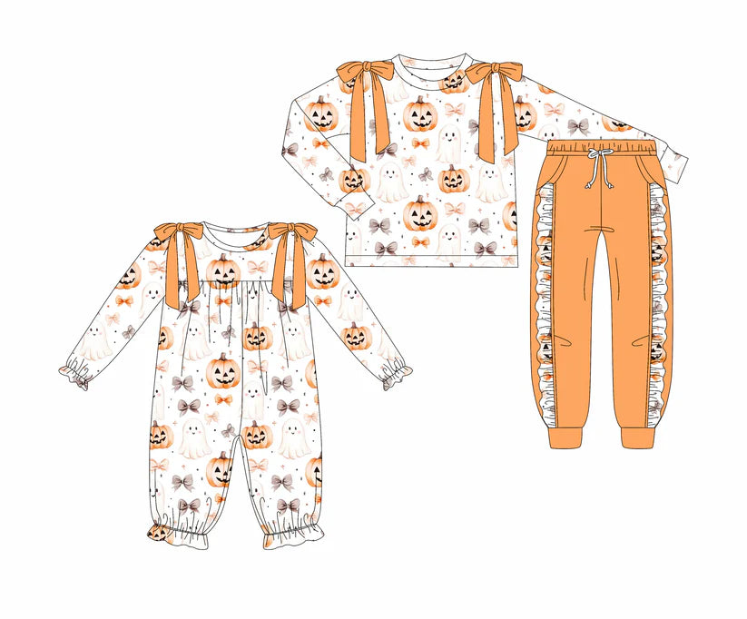 Halloween pumpkin ghost design baby long sleeve matching clothes whoesale price