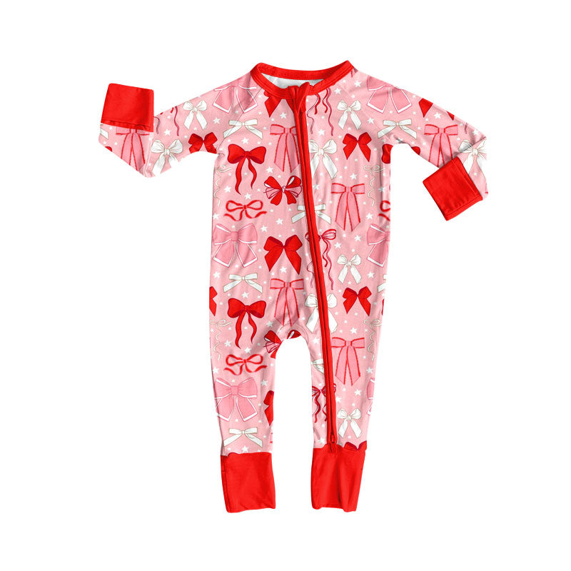 toddle baby red bow long sleeve zip romper