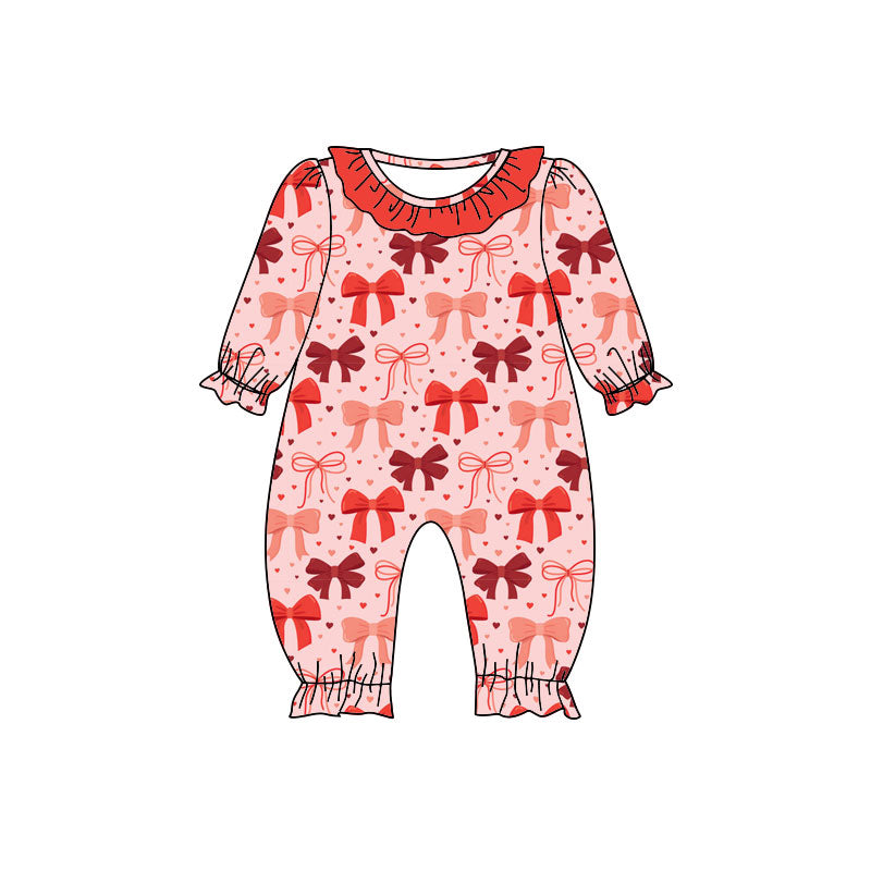 Pink red bow toddle baby girls summer romper