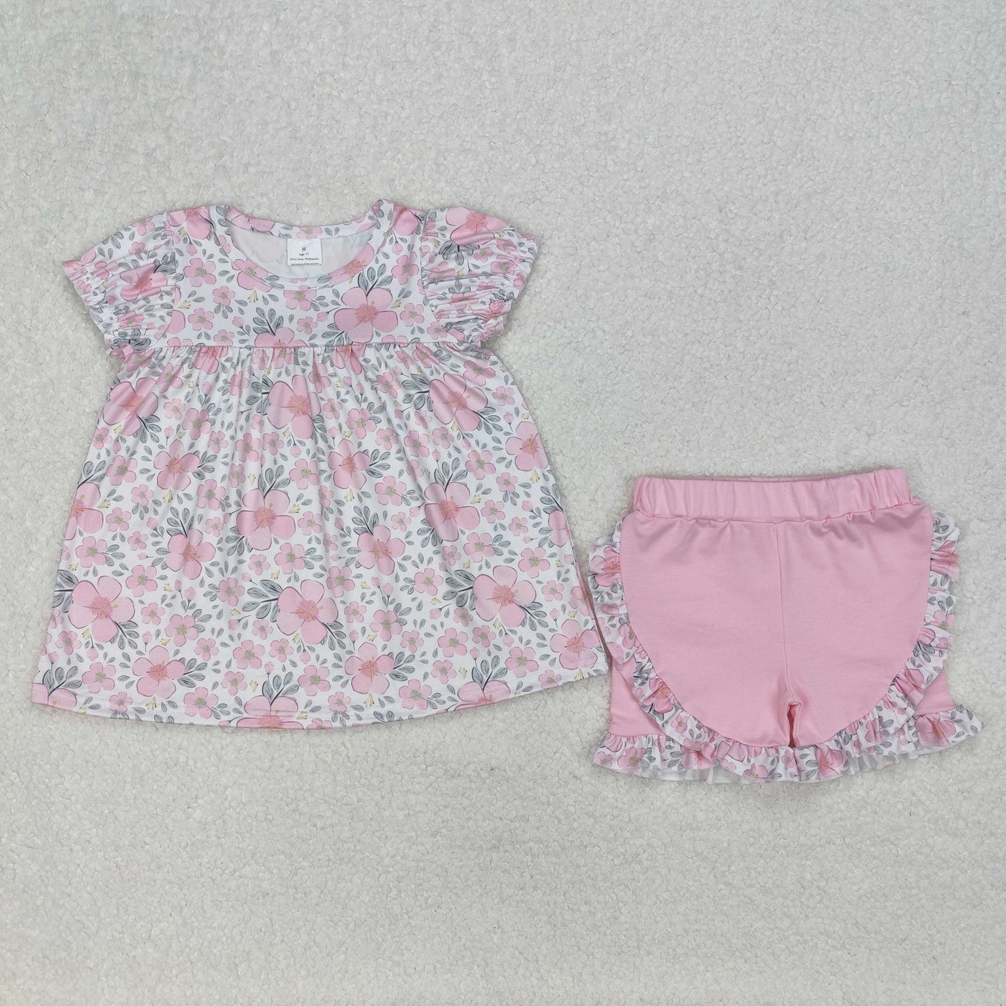 Baby girls pink flower design boutique outfit