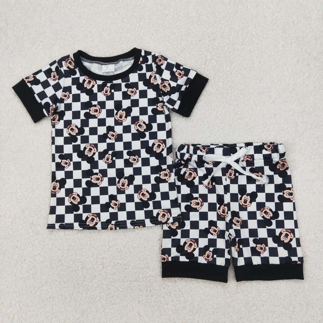 Toddle baby girls checkered cartoon top matching shorts outfit