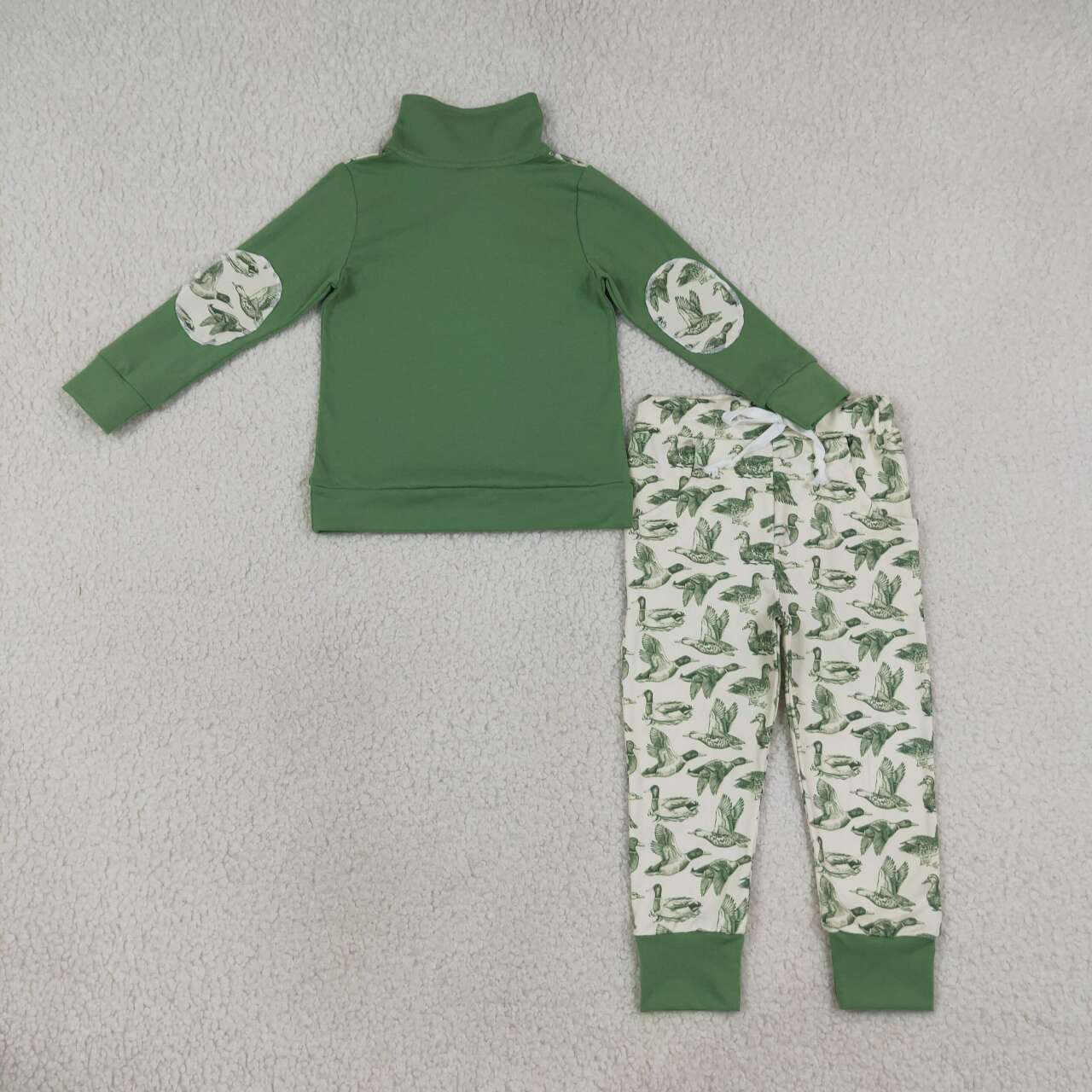Green long sleeve pullover matching pants boy spring fall outfit