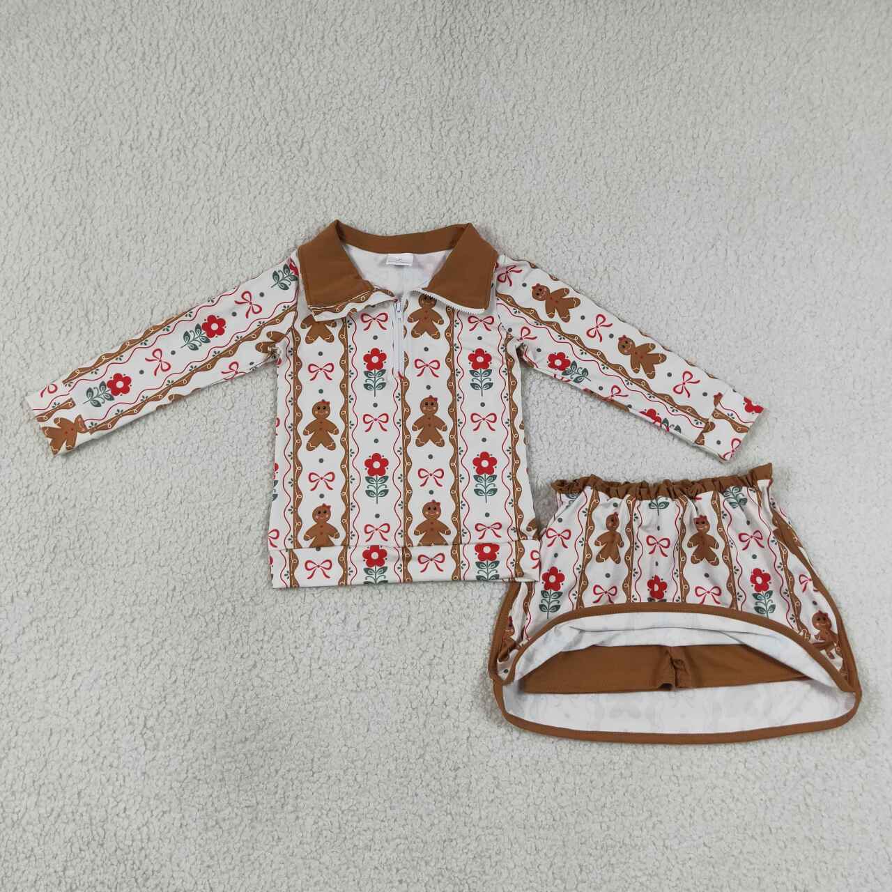 Christmas gingerbread pullover matching skort girls long sleeve outfit