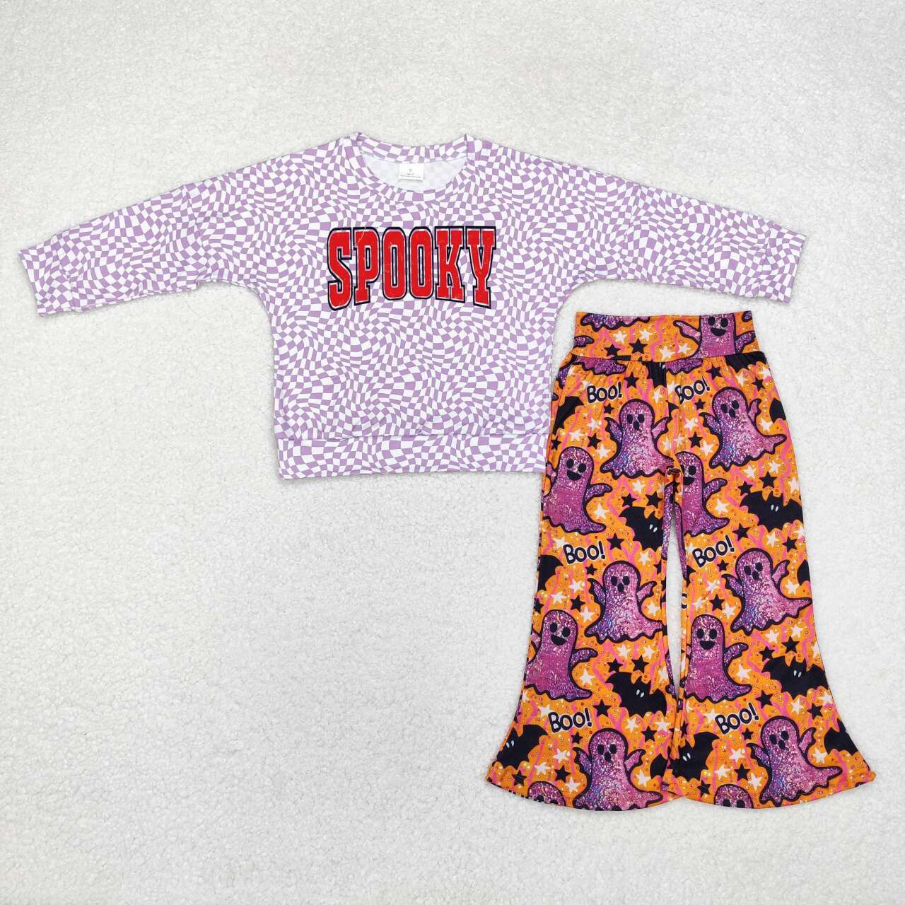 baby girl Halloween spooky top ghost boo bell bottoms outfit