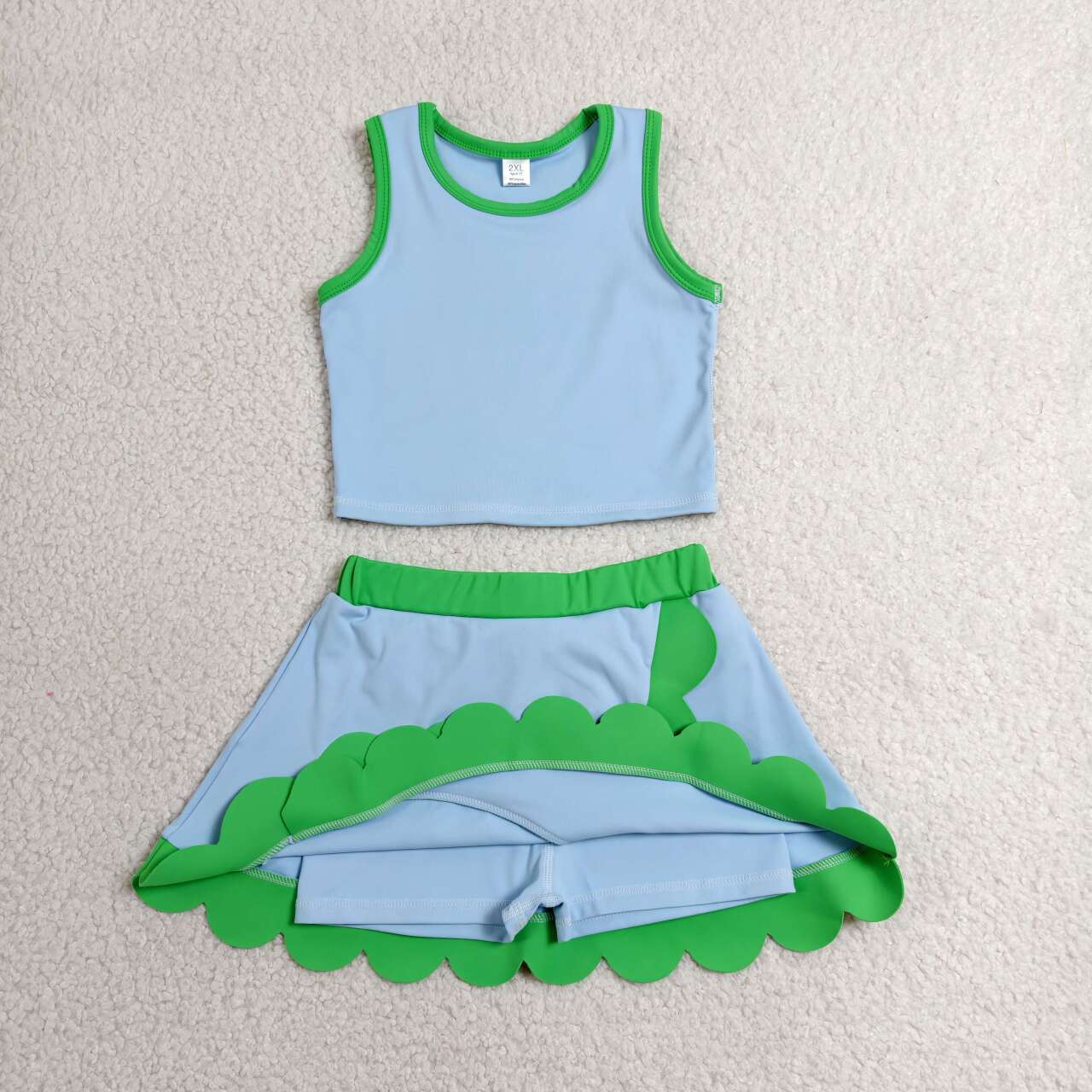 Blue green yoga top matching skorts girls summer outfit