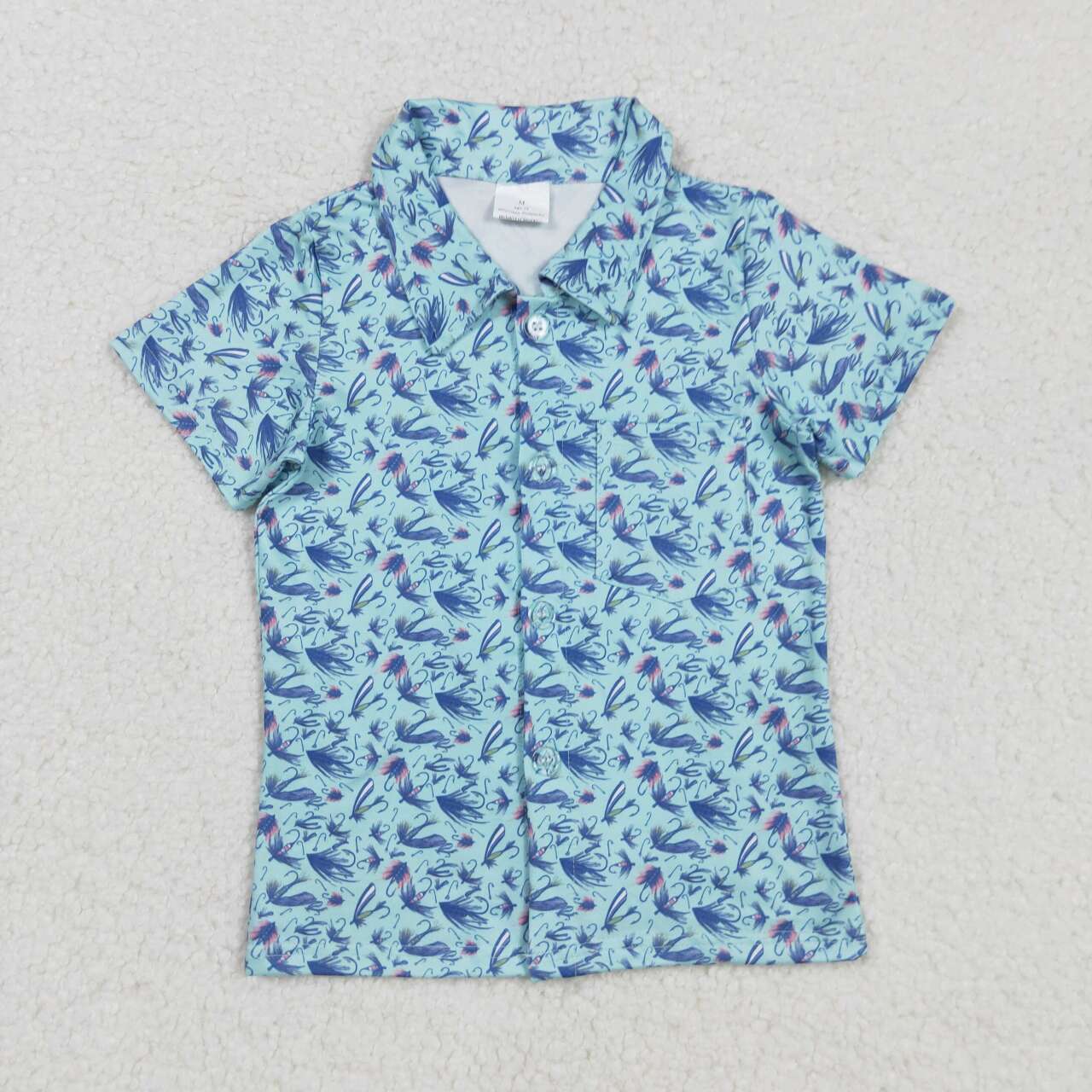 Baby boy short sleeve fishing design button t-shirt