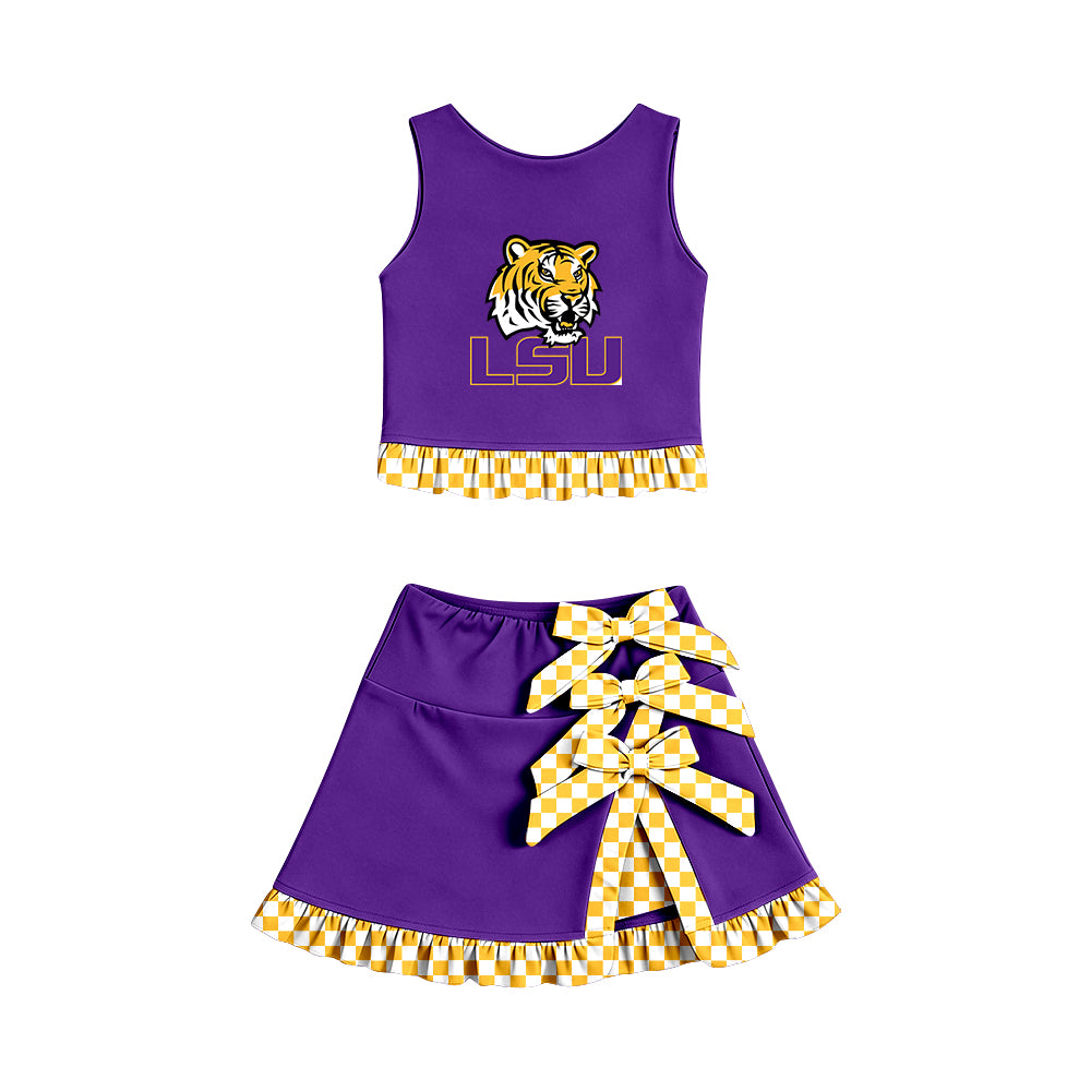 wholesale kids clothes custom lSU team design skirt matching outfit