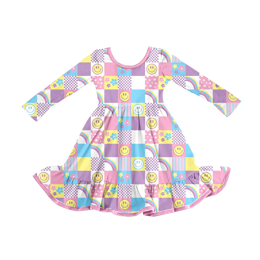 Toddle girls smile face design long sleeve dress