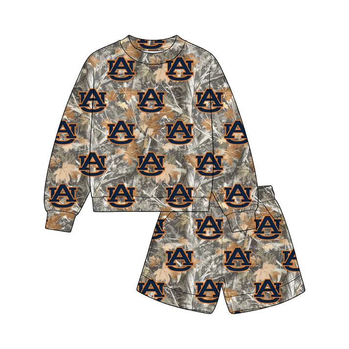 Custom team auburn top matching shorts kids outfit wholesale factory price