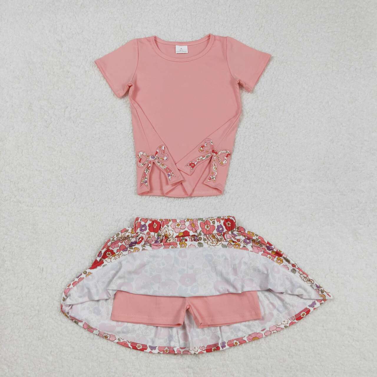 Baby girls dark pink top red floral skirt shorts summer shorts outfit