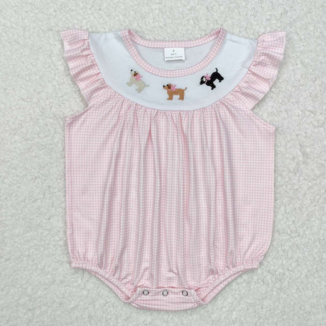 Cute embroidery puppy dog toddle girls boutique romper