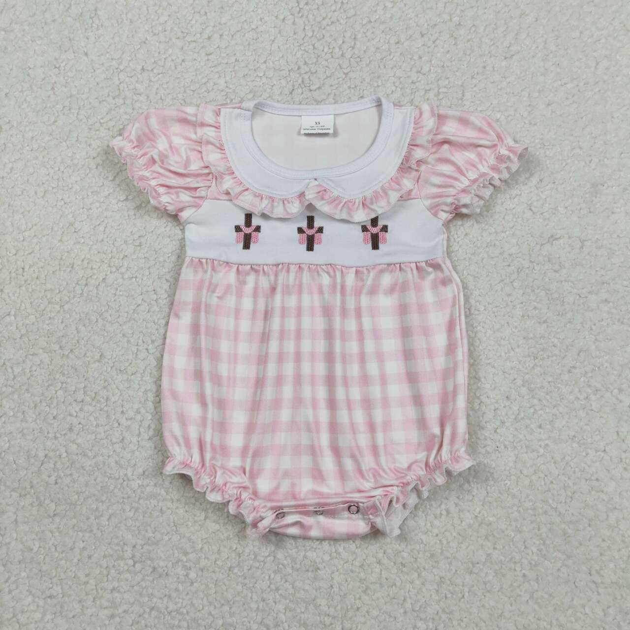 Easter cross embroidery design toddle baby romper
