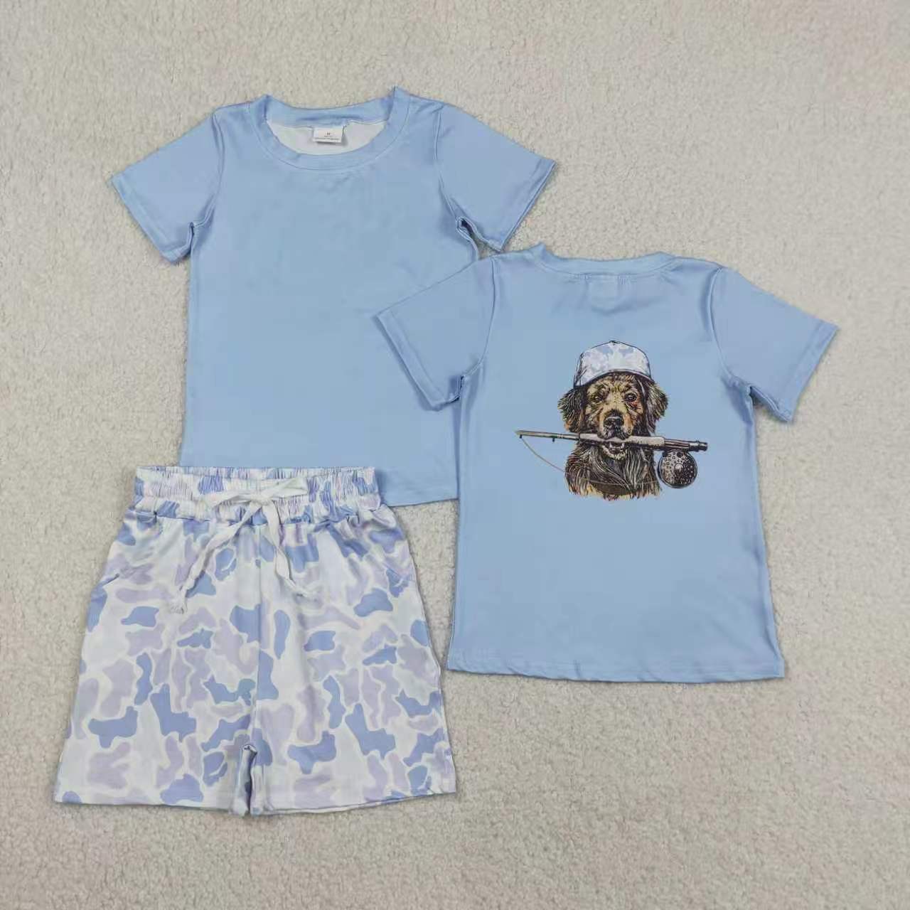 Dog hunting short sleeve top matching shorts boy summer outfit