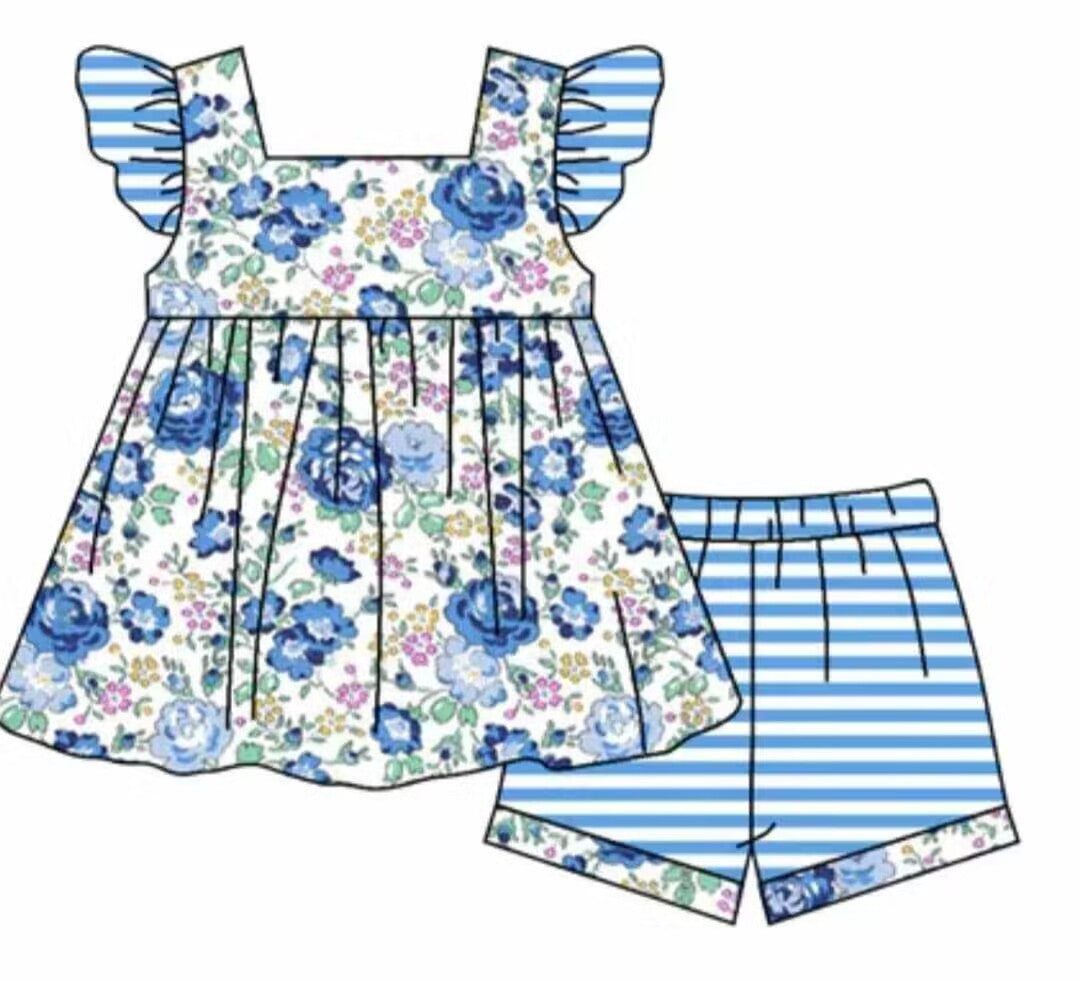 baby girls blue floral summer outfit