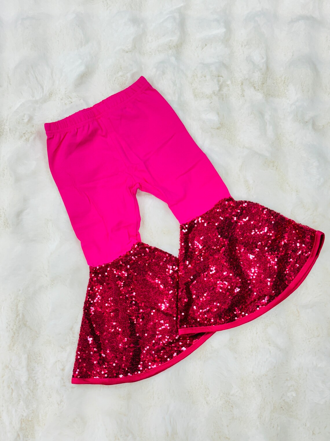 toddle baby girls hot pink sequins ruffle bell bottoms