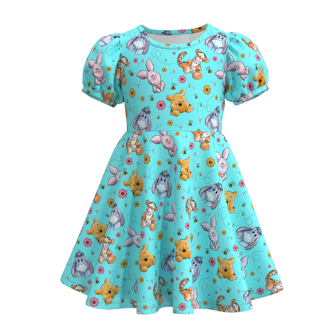 Wholesale Kids Girls Cartoon Bear Short Sleeve Dress